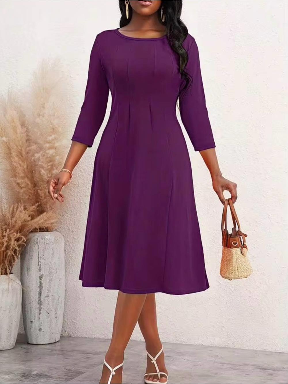 SHEIN Purple Fit-and-Flare Midi Dress